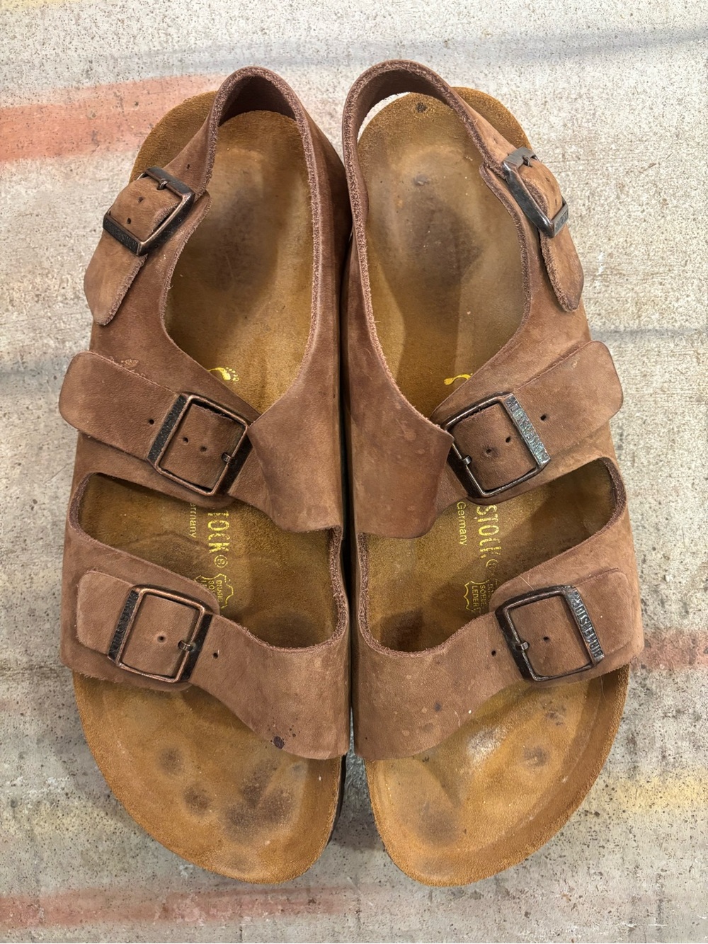 Birkenstock Men's Brown Suede Two-Strap Buckle Sandals